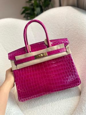 wholesale quality hermes birkin 30 shinny alligator j5 rose scheherazade